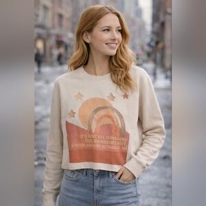 Boho Rainbow Graphic Sweatshirt Cropped Cozy Fleece Size Small